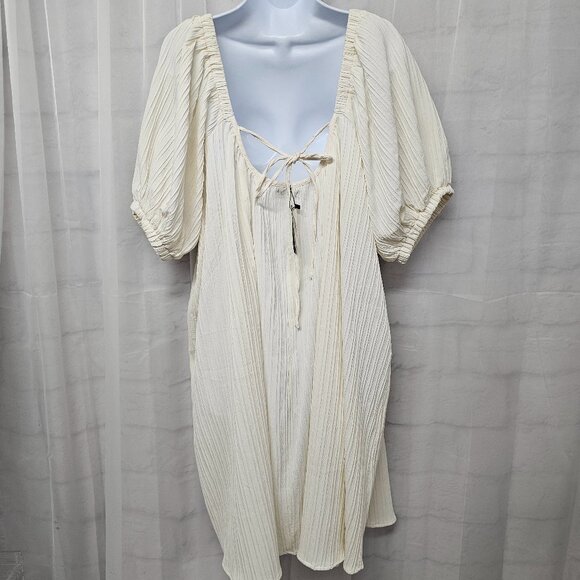 Boohoo Dress Cream Shift Coquette Boho Puff Sleeve 18 NWT - Picture 7 of 11